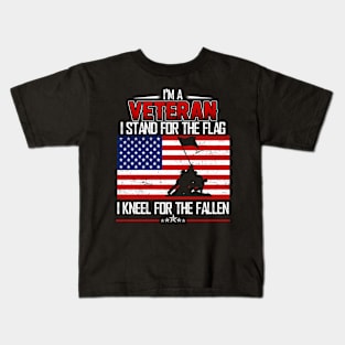 I'm A Veteran I Stand For The Flag I Kneel For The Fallen American Flag Kids T-Shirt